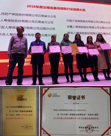 华夏保险云南分公司荣获2018年度云南省最佳保险行业品牌奖